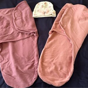 Comfy Cubs Pink and Peach Swaddle Set with Floral Hat